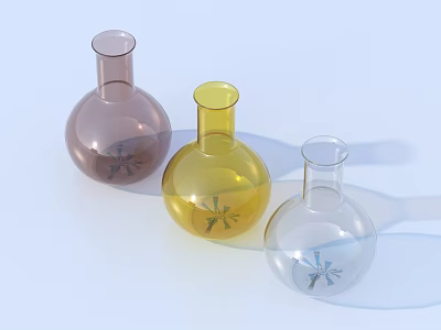 Three Colorful Decorative Household Items Brown Yellow Transparent Glass Vases with Starfish Motifs 3d model