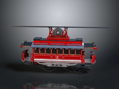 Vintage Red Train with Classic Top Structure and Windows in Detailed Retro Design 3d model