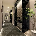 Elegant Hotel Corridor With Warm Lighting Marble Walls And Patterned Floor 3d model