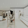Modern Clothing Store Interior With Mannequin Hangers Marble Display Large Screen Shoes And Bags