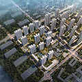 Aerial View Planning of Modern Urban High Rise Buildings with Roads and Green Spaces