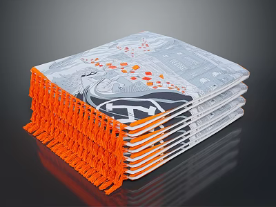Stacked Gray White Furniture Blankets With Orange Tassels And Abstract Patterns 3d model