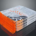 Stacked Gray White Furniture Blankets With Orange Tassels And Abstract Patterns