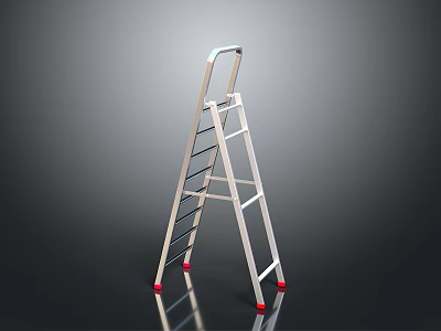 Silver Metal Step Ladder Furniture With Red Foot Pads And Stable Structure 3d model