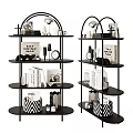 Black Multi Tiered Storage Shelving Unit With Books Decorative Items And Storage Baskets