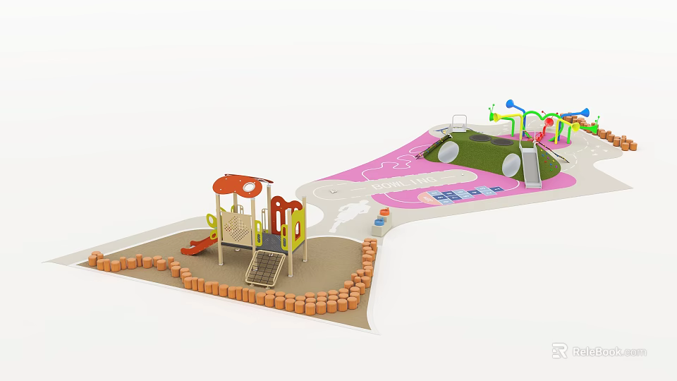 Colorful Outdoor Playground Equipment With Slide Climbing Frame Sandpit And Tunnels 3d model 
