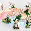 Elegant Floral Installation With Pink White Flowers Green Plants And Cozy Seating Area