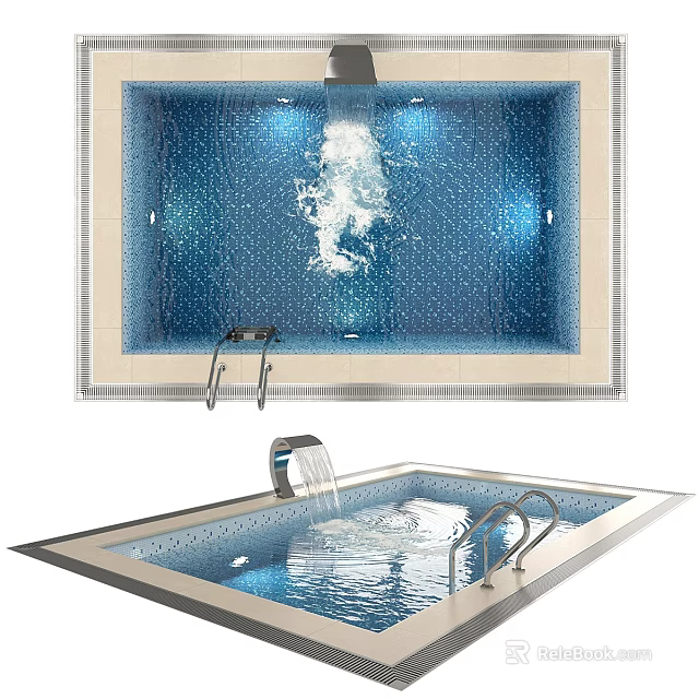 Indoor Pool Interior Design With Waterfall Steps Tile And Lighting 3d model