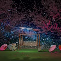 Starry Night Cherry Blossom Photo Spot With Swing And Colorful Umbrellas
