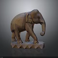 Detailed Wooden Elephant Sculpture With Carved Texture And Stand Base