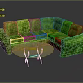 Green L-shaped Sectional Sofa Set with White Round Coffee Table in Modern Living Room