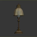 Vintage Table Lamp With Classic Metal Base Carved Details And Yellow Glass Shade
