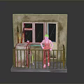 Balcony With Wall Window Railing Person Holding Cup And Storage Box