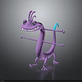 Cartoon Purple Fantasy Creature With Pink Crests Green Eyes Long Slender Body And Outstretched Limbs