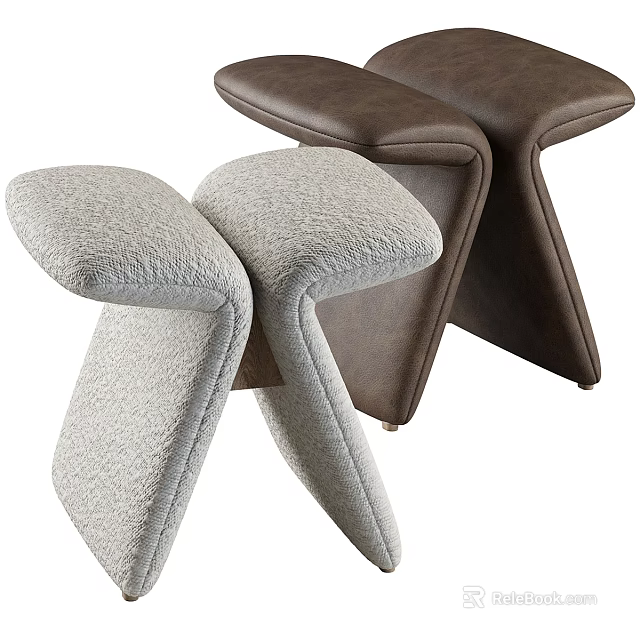 Modern Accent Chairs With Gray Fabric Brown Leather And Unique Cross Leg Design 3d model 
