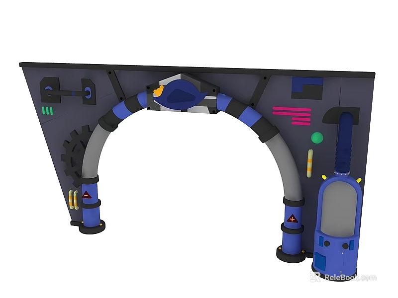 Sci Fi Style Swing Door With Mechanical Design Blue Gray Curved Structure 3d model