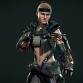 Futuristic Woman Wearing Tactical Combat Gear With Mechanical Arm And Armor