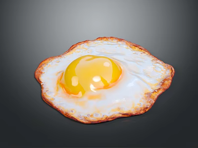 Golden Crispy Fried Egg With Runny Yolk For Delicious Breakfast Meal 3d model