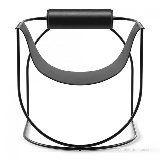 Modern Single Chair With Black Metal Frame And Curved Leather Seat 3d model 