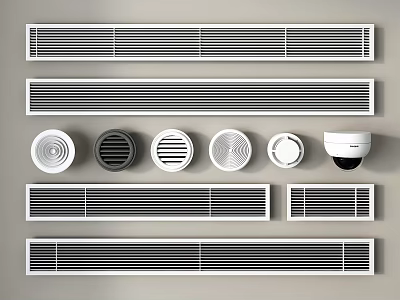 Different Styles Of Air Conditioner Vents Including Linear And Circular Grille Designs 3d model