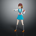Anime School Girl Character Wearing Blue White Uniform With Headphones Pointing Side Pose