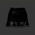 Fashionable Black Skirt With Studded Decorative Hem And Smooth Leather Like Finish