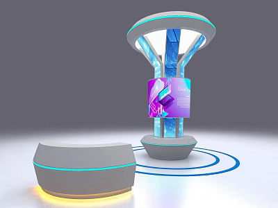 Modern Display Cabinet Shelf with Illuminated Design Digital Screen Circular Base and Blue Lighting 3d model