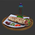 Delicious Fresh Wrap With Vegetables Tomato And Mint Leaves On Wooden Tray With Red Beverage
