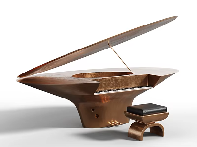Unique Copper Piano Musical Instrument With Modern Design And Black Stool 3d model