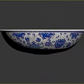 Hand Carved Ceramic Sculpture Washbasin With Blue And White Floral Patterns