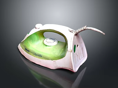 Vintage Electric Iron With Pink Green Body Handle And Power Cord 3d model