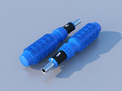 Two Blue Cylindrical Hardware Tools With Silver Metal Grip And Connector Ends 3d model