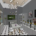 Modern Boutique Store Interior With White Gold Shelves Green Plant Wall and Fresh Flowers