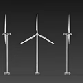 Three Industrial Wind Turbines With White Bodies And Red Marked Blades