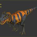 3D Dinosaur Character With Blue And Orange Striped Body And Spiked Head