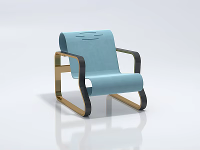 Modern Light Blue Accent Chair With Gold And Black Frame Sleek Design 3d model
