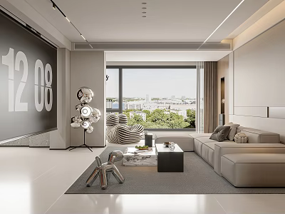 Modern Living Dining Room Interior With Sofa Coffee Table And Floor to Ceiling Window View 3d model
