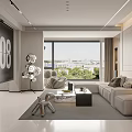 Modern Living Dining Room Interior With Sofa Coffee Table And Floor to Ceiling Window View