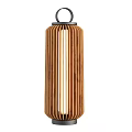 Wooden Lantern Shaped Outdoor Lights With Vertical Stripes Design Different Sizes And Black Top Ring