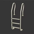 Modern Stainless Steel Staircase with Handrails Steps and Rolling Wheels on Dark Background