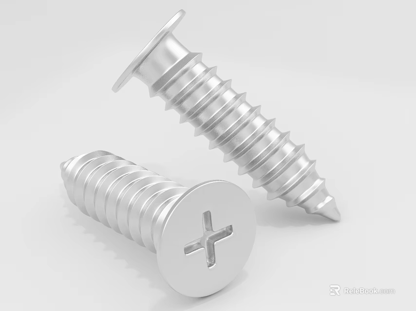 Durable Metal Screws with Cross Slot Flat Head and Sharp Point for Hardware Tools 3d model 