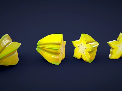 Fresh Yellow Star Fruit Sliced Into Star Shaped Sections On Dark Background 3d model