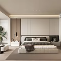 Modern Bedroom Interior Design With White Bed Wardrobe Nightstands And Floor to Ceiling Windows