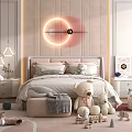 Kids Room Interior Design with Bed Stuffed Toys Chandelier Wall Decor Rug and Bookshelf