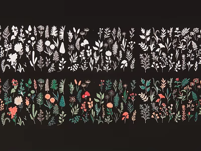 Decorative Plant Pattern Hangings With Two Rows White Line And Colorful Designs On Black Background 3d model