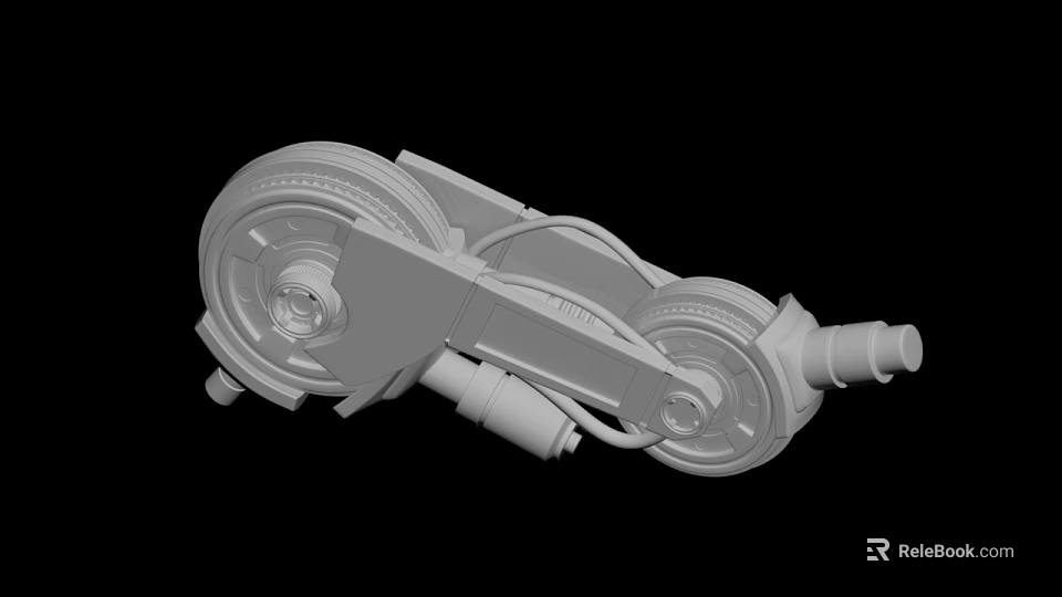 Detailed 3D Rendered Mechanical Component With Dual Wheels And Frame Structure 3d model 