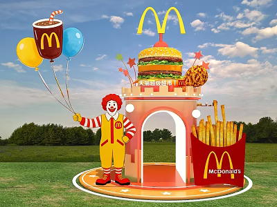 McDonald's Themed Photo Spot With Ronald McDonald Balloons Big Mac And Fries 3d model