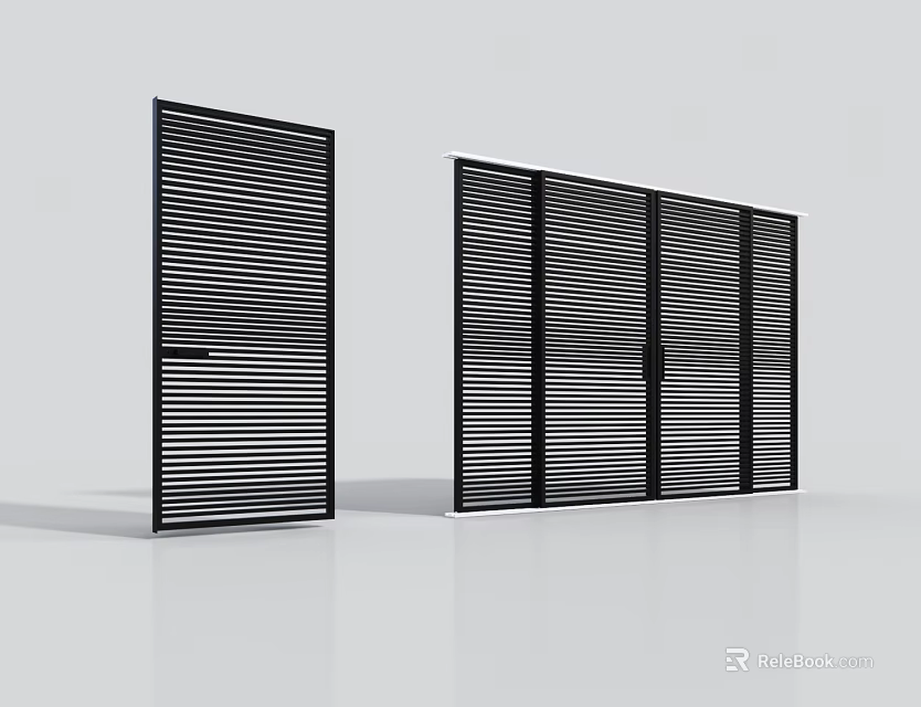 Modern Black Swing Door with Vertical Slats Design for Home Interior 3d model 