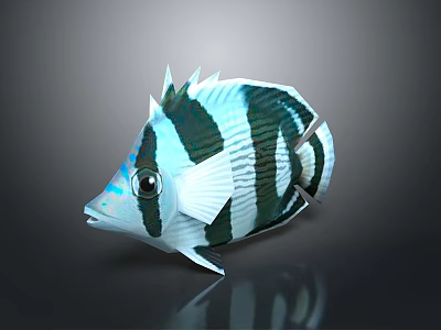 3D Rendered Blue White Black Striped Tropical Fish With Spiky Dorsal Fin And Large Eyes 3d model