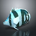 3D Rendered Blue White Black Striped Tropical Fish With Spiky Dorsal Fin And Large Eyes